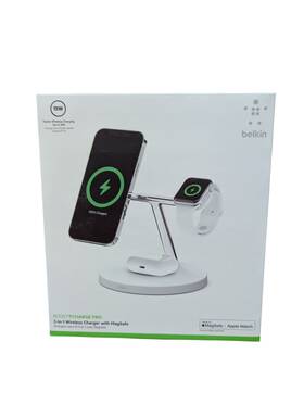4563p Belkin Bb. Magsafe 3 In 1 Wireless Charging Stand Iphone Watch Airpod White New