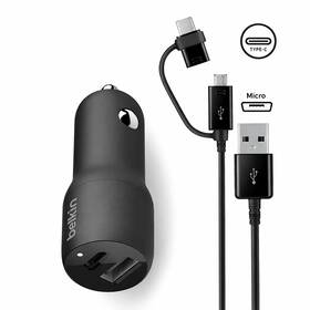 Belkin 617633919632 Boostcharge 32w Car Charger Usb-c Pd Usb-a With 5ft Micro Usb And C Cable