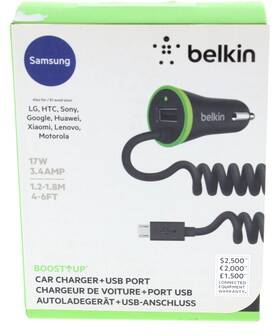 Belkin 745883668236 Car Lighter To Attach Micro Usb Cahrger 17w 3.4amp New