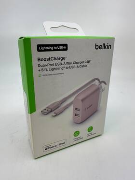 Belkin 745883787319 24w Dual Port Usb Wall Charger - Braided Cable Included. Free Shipping