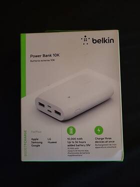 Belkin 745883797677 New Power Bank 10k Mah - White Charge 3 Devices At Once Cable Included