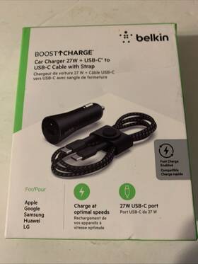 Belkin 745883813421 Boostcharge 27w Single Port Car Charger Usb C To Usb-c Cable 5ft Ag