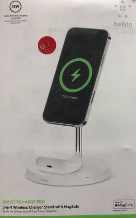Belkin 745883819010 Boost Charge Pro 2-in-1 Wireless Charger Stand With Magsafe - White