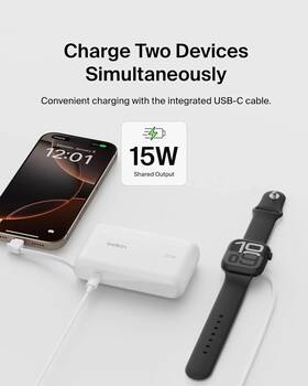 Belkin 745883893393 10k Power Bank 20w Pd Usb-c Integrated Cable Portable Charger New