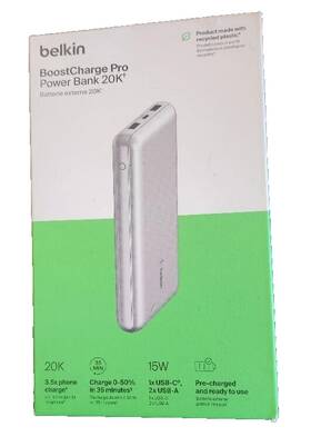 Belkin 745883906611 Boostcharge Pro Power Bank 20k Portable Battery Charger 15w - Silver
