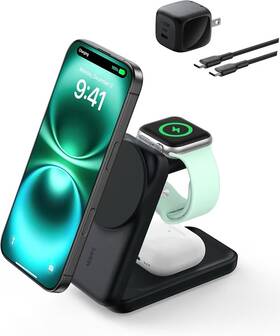 Belkin 745883930500 Ultracharge 3-in-1 Foldable Magnetic Charger Black 45w Adapter Included