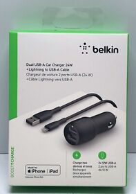 Belkin Boost Charge Dual Usb-a Wall Travel Charger 24w To Usb-c Cable With Strap