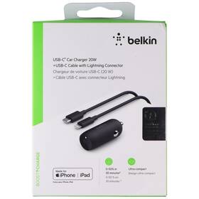 Cca003bt04bk Belkin Usb-c Car Charger 20w Cable With 8-pin Connector - Black