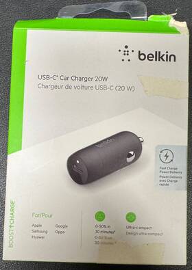 Cca003btbk Belkin Usb-c Car Charger 20w Power Delivery Fast Black - Open Box