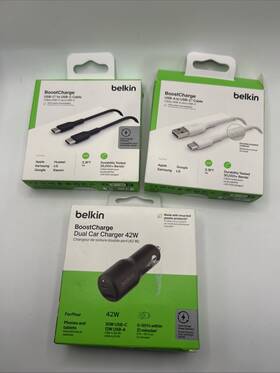 Ccb005btbk Belkin 42w Dual Car Charger With 2 3 Foot Charging Cords - Usb-c And Usb -a