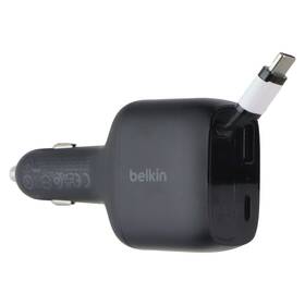 Ccc001-bk-tm Belkin 75w Boostcharge Dual Port Car Charger With Retractable Usb-c Cable - Black