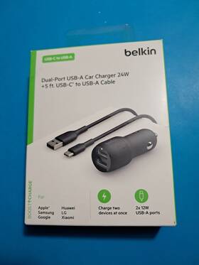 Ccd001btmbk Belkin New - Usb-a Dual Car Charger 24w Mfi Cable Free Shipn