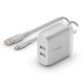 F5z085-05-slv Belkin Inc 24w Dual-port Usb-a Wall Charger 5ft. Micro-usb To