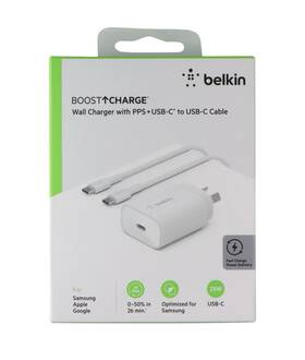 Wca004au1mwh-b6 Belkin Boost Charge 25w Usb-c Wall Charger With Cable - White Au Plug
