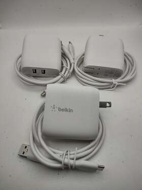 Wcb002dq Belkin Dual Usb-a Wall Charger 24w Power Adapter To Usb-c Cord 3 Pack