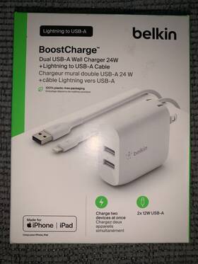Wcd001dq1mwh Belkin New Boost Charge 24w Dual Usb-a To Iphone Lightning Cable Mfi-certified