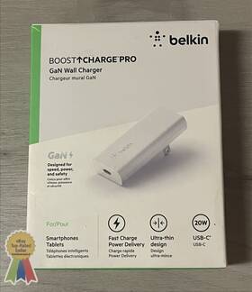 Wch009dqwh Belkin Boost Charge Pro 20w Usb-c Gan Wall Charger New