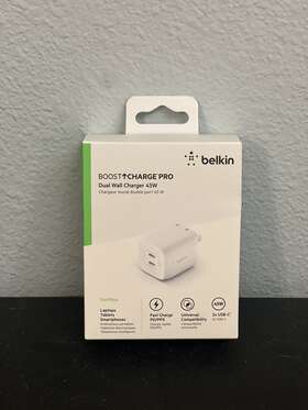Wch011dqwh Belkin Dual Usb-c Gan Wall Charger 45w
