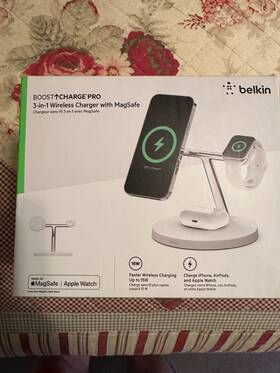 Wiz017ttwh-apl Belkin Boost Inch Charge Pro 3-in-1 Wireless Charger With Magsafe - 15w White