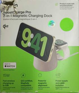 Wiz027tth037 Belkin Boost Charge Pro 2 In 1 Magnetic Charging Dock White Qi2 Wiz027