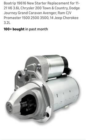 19616 Boatrip New Starter Replacement For 11-21 V6 3.6l Chrysler 200 Town &... Fast Ship