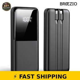 Breezio 797507186015 20000mah Portable Charger With Built-in Cables Black