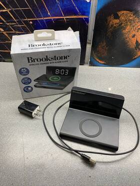 Bk15-qc1-bk Brookstone Used Wireless Charger With Alarm Clock For Smartphones Free Shipping