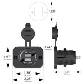 20287 Bulldog Winch Usb Power Socket Dual 5v 1a And 2.1a With Cover 3 Mounting