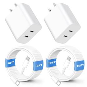 Zyh-j219 Busful 2 Pack 20w Usb C Fast Charger With 10ft 6ft Cables For 15 16 Plus Max Pad White
