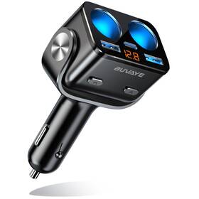 Y34tc Buvaye 5 In 1 Usb C Car Charger Adapter With Voltage Monitor 2-socket Cigarette Lig
