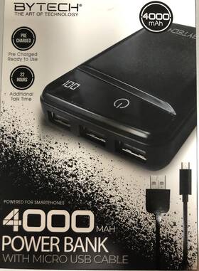 By-pb-40-702-bk Bytech 4000 Mah Power Bank With Micro Usb Cable Black New