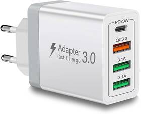 Sx-103 Carzonjx European Travel Plug Adapter 40w 4 Port Usb C Charger Pd 20w White