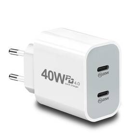 Sx-40w Carzonjx European Usb C Charger 40w Pd4.0 Travel Plug Adapter Dual Type Fa