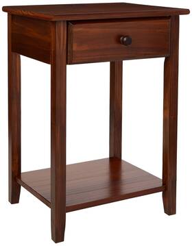 647-24 Casual Home Owl Night Stand With Usb Port Charging Station And Drawer 17.5 Inch W