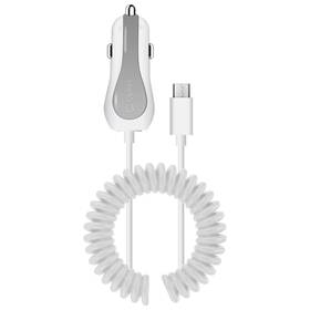 Cellet 800768717161 Micro-usb Car Charger Coiled And Extra Usb Port White