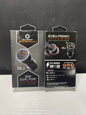 Celltronix Titanium 080798425988 2 Pack Of Dual Port Fast Charge Car Chargers - 20w Usb A C New Black