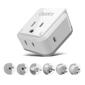 Ceptics 850003235486 World Travel Plug Adapter Set Safe Usb-c 3.0-2 Usa Socket 30w Pd And Q