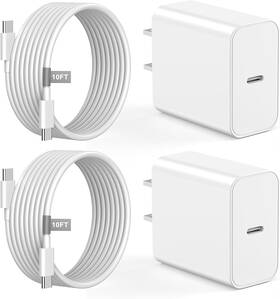 Ipc-pd20w603 Changchun Yang Yubo Electronic Commerce Co. Ltd. Mfi Certified 20w Usb-c Wall Fast Charger And 10ft Cable For Iphone 16/15 - 2 Pack