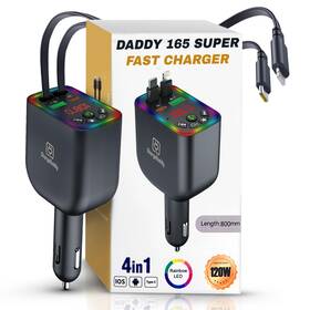 Chargedaddy 198715993004 Bluetooth 5.3 Car Fm Transmitter With 120w Max Power Retractable Cables 80c