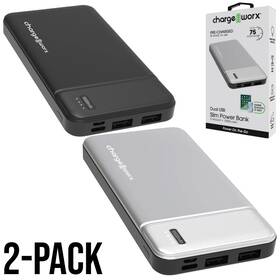 Chargeworx 643620027578 2 X 10 000mah Dual Usb Ultra-slim Power Banks Black/silver 5v/2a