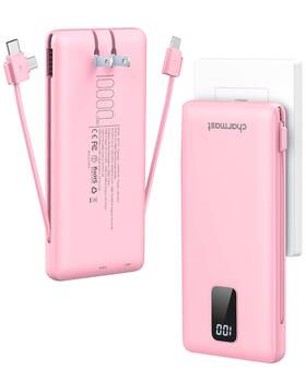 Charmast 973369742390 Portable Charger With Built-in Cables And Wall Plug 10000mah Power Ba