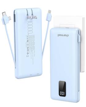 Charmast 973369742406 Portable Charger With Built-in Cables And Wall Plug 10000mah