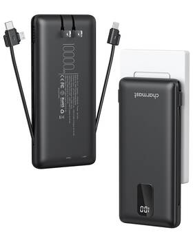 Charmast 973369742666 Portable Charger With Built-in Cables And Wall Plug 10000mah Power Ba