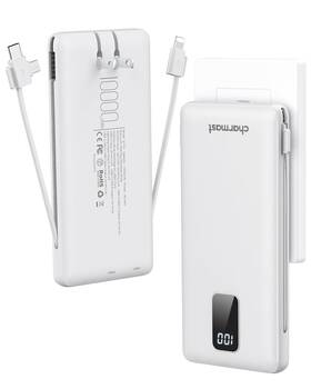 Charmast 973369743618 Portable Charger With Built-in Cables And Plug 10000mah Usb C Power