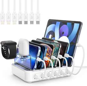 Pw018 Chongqing Huixian Shangmao Youxiangongsi Charging Station For Multiple Devices 60w 6 Port Charger 7 Mixed Cables