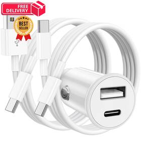 C25-1 Citelect Usb C Car Charger For Iphone 17 16 15 Pro Max 40w Dual Port Usb-c 3ft White