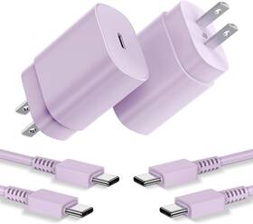 Ca-57t Cndons Type C Charger 2 Pack 25w Pd Usb Wall Super Fast 3ft Purple