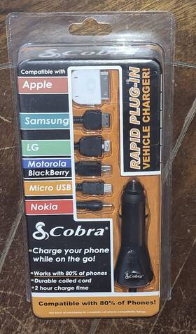 Cobra 767322177376 Rapid Plug-in Vehicle Charger Apple/samsung/lg/motorola Item #cb-uni-cla