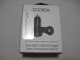 A01049 Codi 633886008077 Dual Usb-c/usb Car Charger Quick Charge 3.0 #a01049