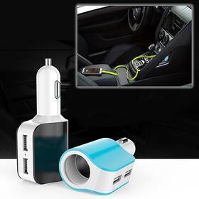 Color Black - Twin Ports 723466544764 3 In 1 Usb Car Charger And White